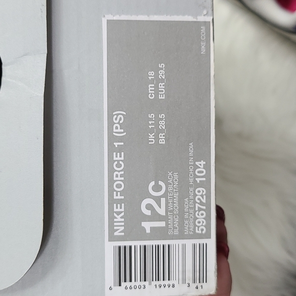 Nike Force 1 (PS) Summit White Black Sneakers-12c - Picture 8 of 9